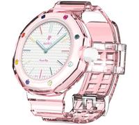 FTRONGRT Strap Compatible with Swatch Royal Pop, Comfortable Soft Silicone Watch Replacement Wristband, applicable crown at 3 o’clock, not applicable crown at 12 o’clock.Transparent Pink