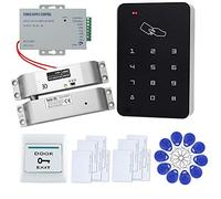 FTSTech RFID Full Door Access Control Home Security Kit with 125KHz Standalone Keypad+ Electric Lock + Power Supply +Exit Button+10pcs Keyfobs+10pcs White Cards (Electric Drop Bolt Lock Kit)