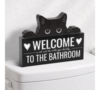 Fttoyoly 2 Pack Funny Cats Bathroom Decor 9.1'' × 3.9'', Wooden Bathroom Sign with Black & Tuxedo Cat Designs, Cat Lover Gifts for Women & Men - ''Welcome to the Bathroom''