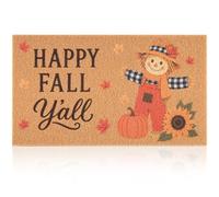 Fttoyoly Fall Welcome Door Mat with Harvest Pumpkins & Scarecrow Sunflower, Happy Fall Yall Doormat for Front Door, Porch, Entryway, 17 x 29.5 Inches - Thanksgiving Farmhouse Decor, Non-Slip Backing