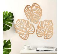 FTTYUBE 3 Pcs Wooden Palm Leaves Wall Art Tropical Leaf Wall Art Boho Tropical Plant Wall Decor for Living Room Kitchen Bedroom Office Vintage Plaque