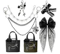FTTYUBE Tote Bag Charms Kit Bow Pom Pom Pearls for Yeti Camino 20/35/50 Bows Plush Ball Metal Chain for Bogg Tote Bags, M, alloy, no