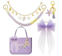 FTTYUBE Tote Bag Charms Kit Bow Pom Pom Pearls for Yeti Camino 20/35/50 Bows Plush Ball Metal Chain for Bogg Tote Bags, M, alloy, no