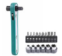 FTVOGUE 1/4" Right Angled Ratchet Wrench Screwdriver Sets Hex Torx Head Socket Wrenches with 6 x Sockets+10 x Screwdriver Bits