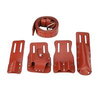 FTVOGUE 5in1 Leather Tool Belt Bag, Adjustable Tensioner Holder, Dark Red Work Belt for Builders and Scaffolding Use