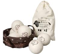 FTVOGUE 6pcs Laundry Wool Dryer Balls, Natural Fabric Softener Reduce Wrinkles Save Drying Time, Hand Sewn Sheep Design No Lint, with New Zealand Wool