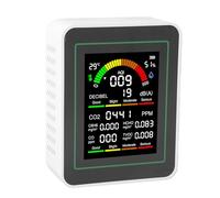 FTVOGUE Air Quality Monitor CO2 Detector, Professional 13 in 1 Real Time Air Testing with LCD Noise Meter CO HCHO TVOC C6H6 Temperature Humidity Sensor for Home Office ABS Black 1 Pack