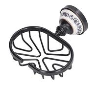 FTVOGUE Black Copper Stainless Steel Soap Basket Holder Kitchen Sink Soap Caddy, with Celadon Decoration, Hollow Design for Easy Draining, Wall Mounted for Bathroom