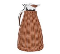 FTVOGUE Rattan Thermal Coffee Carafe Stainless Steel Woven Insulated Pitcher 1.5L 3 Walled Coffee Server with One Handed Open Design for Dining Tables Office Catering (Brown)