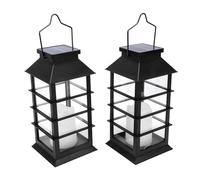 FTVOGUE Solar Lanterns Outdoor 2 Pack Plastic Hanging Lanterns with Flickering Flameless Candles Auto On Off Shatterproof Glass for Garden Patio Balcony Porch Table Decor