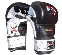 FTX Real Leather MMA Gloves Sparring Grappling, Open Palm Martial Arts Training Mitts Men Women Cage Fighting, Combat Sports Punching Bag Karate Mitts Kickboxing Taekwondo Muay Thai (S/M- 6oz)