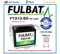 FTX12-BS MF Fulbat AGM Motorcycle Battery Replaces YTX12-BS