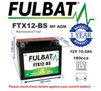FTX12-BS MF Fulbat AGM Motorcycle Battery Replaces YTX12-BS