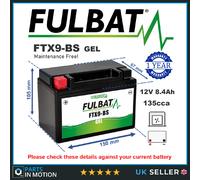 Fulbat Motorcycle Gel Battery FTX9-BS Factory Activated Replaces YTX9-BS