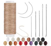 Ftyiwu Waxed Thread, Upholstery Needle and Thread 32 Yards with 7PCS Hand Sewing Needles for Home Upholstery Carpet Canvas Repair Leather Sewing (Khaki)