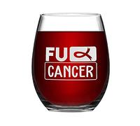 FU Cancer Wine Glass Awareness Funny Stemless Wine Glass Laser Engraved Whiskey Glass Shot Glass Unique Idea for Him, Her, Mom, Wife, Boss, Sister, BFF, Birthday Gifts for Coworker,15 oz