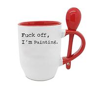 Fu*k Off, I'm Painting Humorous Fun Thank You Gift for Awesome Sexy Passionate Painter,Artist,Student who Love to Paint Ceramic Coffee Mug. (Red Spoon)