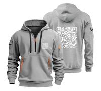 Fu Qr Code Hoodie for Men, Quarter Zip Hoodie Men Unisex Fuck You Funny Qr Code Hoodie, F U Scan Joke Funny Sweatshirts Long Sleeve Pullover Tops Light Gray