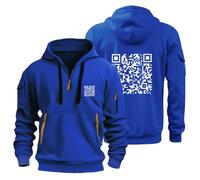 Fu Qr Code Hoodie for Men, Quarter Zip Hoodie Men Unisex Fuck You Funny Qr Code Hoodie, F U Scan Joke Funny Sweatshirts Long Sleeve Pullover Tops Blue