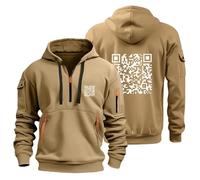Fu Qr Code Hoodie for Men, Quarter Zip Hoodie Men Unisex Fuck You Funny Qr Code Hoodie, F U Scan Joke Funny Sweatshirts Long Sleeve Pullover Tops Khaki