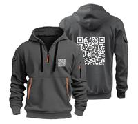 Fu Qr Code Hoodie for Men, Quarter Zip Hoodie Men Unisex Fuck You Funny Qr Code Hoodie, F U Scan Joke Funny Sweatshirts Long Sleeve Pullover Tops Dark Gray