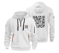 Fu Qr Code Hoodie for Men, Quarter Zip Hoodie Men Unisex Fuck You Funny Qr Code Hoodie, F U Scan Joke Funny Sweatshirts Long Sleeve Pullover Tops White