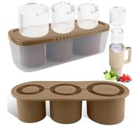 Fu Store Ice Cube Tray for Tumbler Cup 30-40 oz 3pcs Silicone Ice Cube Molds With Lid and Bin for Chilling Cocktails Whiskey Drinks Juice Coffee Easy Fill and Release Ice Maker (Brown, 40 oz)