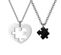 Fu You 2 Pieces Stainless Steel Couple Lovers Necklace for 2 Women Men Silver Black Pendant Couple in Love for 2, Separable Heart Necklace Puzzle Pendant, Best Friend Friendship Necklace for 2
