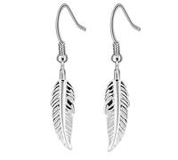 Fu You Womens Earrings Silver 925 Feather Drop Earrings Hook Earrings for Women girls