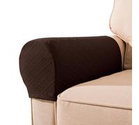 FUAAOLIY 1 Pair Armrest Covers, Diamond Stretch Couch Arm Covers, Anti-Slip Armrest Covers with Nails Washable Sofa Chair Arm Covers Anti-Scratch Polyester Furniture Slipcovers for Sofa (Dark Coffee)