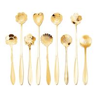 FUAAOLIY Flower Spoon Set, 9PCS Coffee Teaspoon Stainless Steel Tea Spoon Reusable Coffee Sugar Stirring Ice Cream Dessert Spoons for Tea Party Decorations Cake Tea Scoops (Gold)
