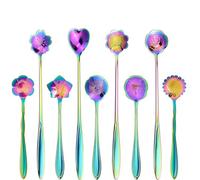 FUAAOLIY Flower Spoon Set, 9PCS Coffee Teaspoon Stainless Steel Tea Spoon Reusable Coffee Sugar Stirring Ice Cream Dessert Spoons for Tea Party Decorations Cake Tea Scoops (Rainbow)