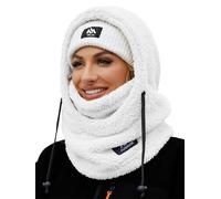 Fuakesor Fleece Balaclava Unisex Windproof Ski Mask Winter Thermal Motorcycle Balaclava Women Ski Face Cover Men Neck Warmer Scarf Cold Weather Hat(White)