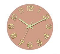 FUANA 12 Inch Glow in the Dark Wall Clock Silent Non-Ticking Wooden Night Light Decor - Modern Luminous Analog Quartz for battery Operated for Bedroom Living Room Office(B)