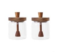 FUANA 2-Piece Glass Honey Jar Set with Wooden Lids and Dippers