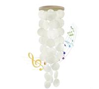 FUANA 28in Handmade Capiz Shell Wind Chime, Sea Themed Garden Decor with Soothing Sound, Waterproof Wooden Top Hanging Ornament for Outdoor Patio(white)