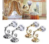 FUANA 2X Curtain Holdbacks Wall Tie Backs for Home Decor, Gold and Silver Metal Hanging Hooks with Rhinestone Design for Crystal Door Lock