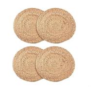 FUANA 4pcs Round Straw Placemats Woven Heat Resistant Table Mats 36cm Brown | Natural Straw, Heat Resistant Barrier, for durable Tight Weave, Easy Wipe Clean, Rustic Decor For Dining Table
