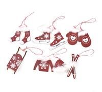 FUANA 6Pcs Wooden Ski Christmas Pendants, Wooden Ski Theme Christmas Tree Pendants For Hanging On Christmas Trees Walls Doors Windows Fireplace Ornaments(B)