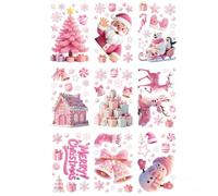 FUANA 9 Sheets Reusable Pink Christmas Santa Window Clings Decal Stickers Home Decor