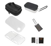 FUANA Camping Mess Kit for Japanese Style Aluminum Lunch Box, Foldable Steaming Rack, for Mini Barbecue Tray and Storage Bag for Backpacking(5-piece set)