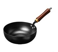 FUANA Cast Iron Wok Pan, Hammered Design with Wooden Handle for Hobs(20cm) | Traditional Hammered Craft, Even Heat Retention, Ergonomic 15cm Wooden Handle, Gas Stove Compatible, Uncoated Iron