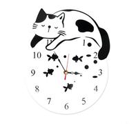 FUANA Decorative Cat Wall Clock, Silent Non-Ticking Acrylic Art Piece, Operated Hanging Timer for Home Office Nursery, Black and White, 30x24cm