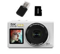 FUANA Digital Camera, Digital Video Camera, 80MP 2.8 Inch LCD Flip Screen Auto Focus 18X for Beginners, Teens, Students(White 32G)
