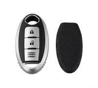 FUANA for Nissan TPU Leather Car Key Cover Compatible with Qashqai Trail Versa Leaf Micra X-Trail Silver(Style 4 Silver)