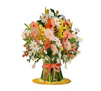 FUANA Handmade 3D Flower Bouquet Pop-Up Card, Oversized Paper Greeting Card for Mothers Day Birthdays, 10 x 7 in Colorful Floral Keepsake
