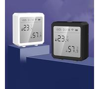 FUANA Intelligent Temperature and Humidity Sensor for Smart Living, LCD Display Room Thermometer with Advanced Connectivity for Alexa for Doodle, Compact Design (8 x 8 x 4.5 cm), Black Earphone Cable