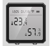 FUANA Intelligent Thermostat Humidity and Temperature Sensor for Smart Living, LCD Display, 8 x 8 x 4.5 cm, for for Doodle and for Alexa, Black Earphone Cable
