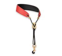 FUANA Leather Saxophone Neck Strap for Soprano Tenor Alto Baritone Sax, Compatible with Bass Clarinet English for horn Bassoon Oboe, Adjustable 45-58cm, 3.5cm Width, Multi Color Red