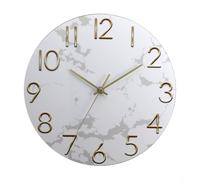 FUANA Marble Effect 12 Inch Silent Wall Clock Non-Ticking Round Quartz Clock with 3D Characters Easy Install for Living Room Bedroom Study Decor